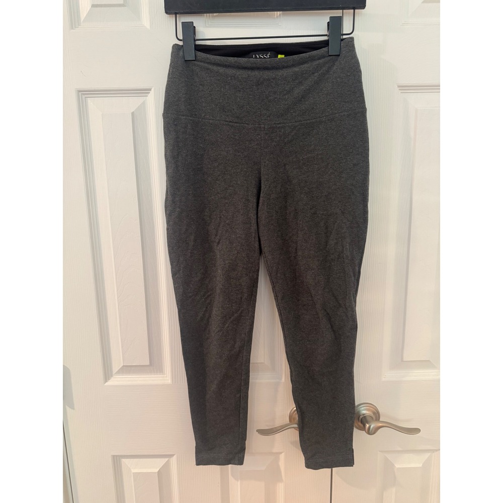 Lysse Charcoal Gray Heathered High Waist Cropped Leggings Side Slit Size Medium - Picture 2 of 6